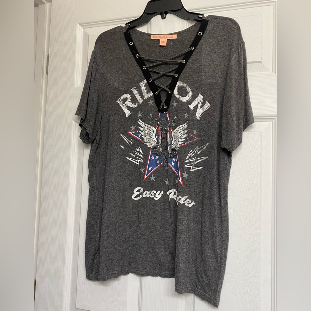 Rebellious One Grey T-Shirt size XL. Great on motorcycle rides or every day!